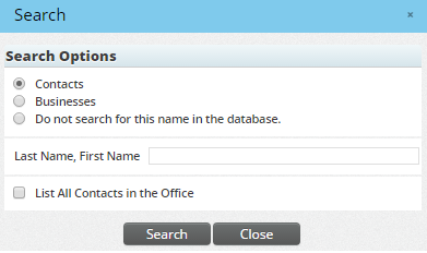 Contact Search Options dialog