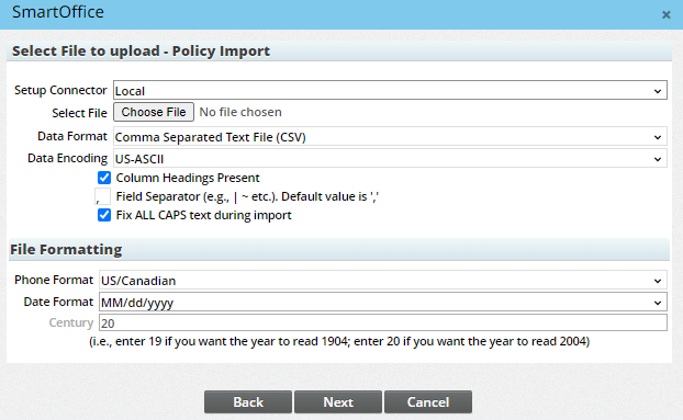 Select File to Upload - Manual Import