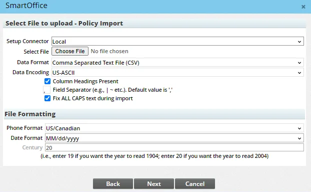 Select File to Upload - Manual Import